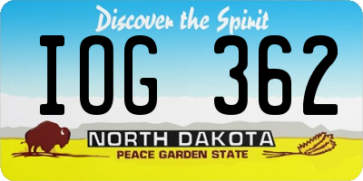 ND license plate IOG362