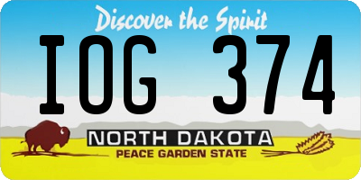 ND license plate IOG374