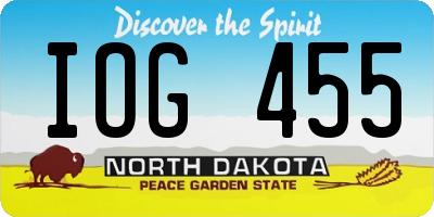 ND license plate IOG455