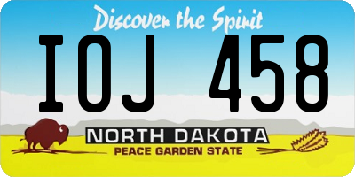 ND license plate IOJ458