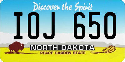 ND license plate IOJ650