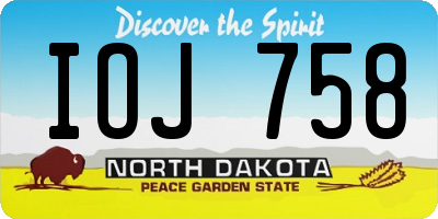 ND license plate IOJ758