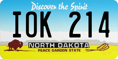 ND license plate IOK214