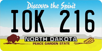 ND license plate IOK216