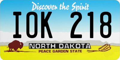 ND license plate IOK218