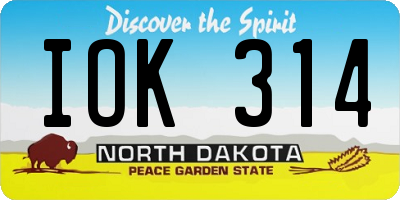 ND license plate IOK314