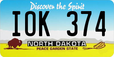 ND license plate IOK374