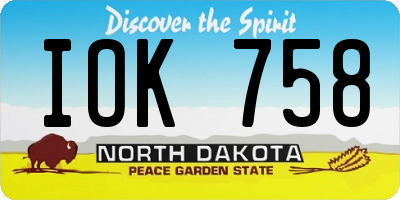 ND license plate IOK758