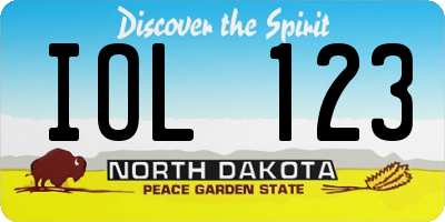 ND license plate IOL123