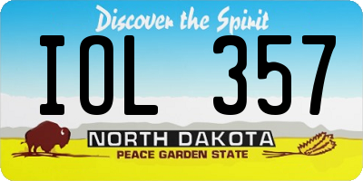 ND license plate IOL357