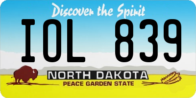 ND license plate IOL839