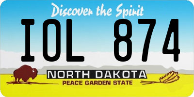 ND license plate IOL874