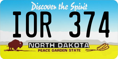 ND license plate IOR374
