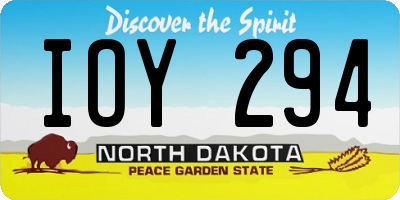 ND license plate IOY294