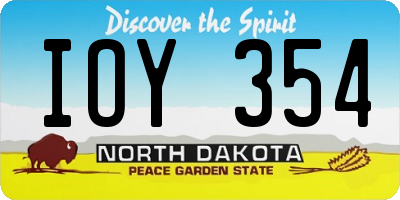 ND license plate IOY354