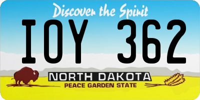 ND license plate IOY362