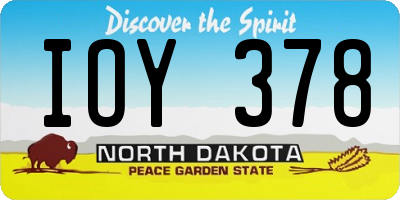 ND license plate IOY378