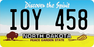 ND license plate IOY458