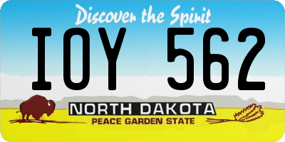 ND license plate IOY562