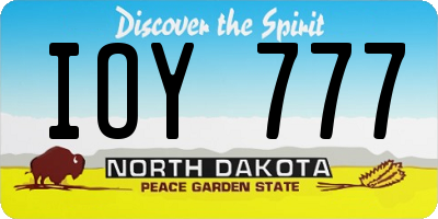 ND license plate IOY777