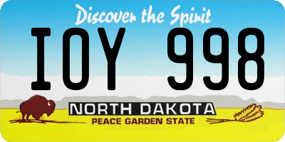 ND license plate IOY998