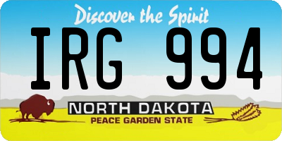 ND license plate IRG994