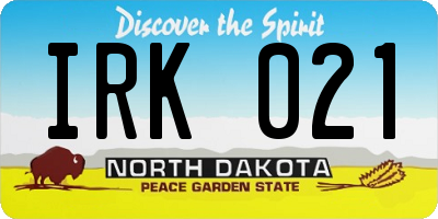 ND license plate IRK021