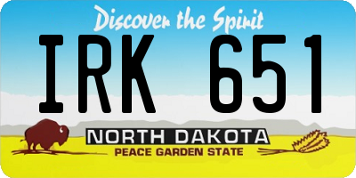 ND license plate IRK651