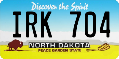 ND license plate IRK704