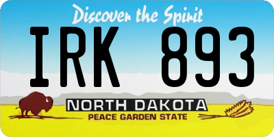 ND license plate IRK893