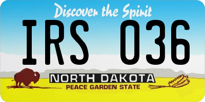 ND license plate IRS036