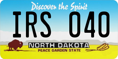 ND license plate IRS040