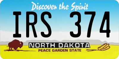 ND license plate IRS374
