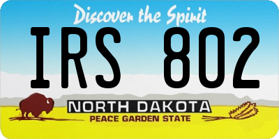 ND license plate IRS802