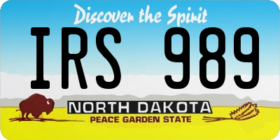 ND license plate IRS989