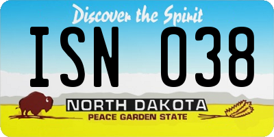 ND license plate ISN038