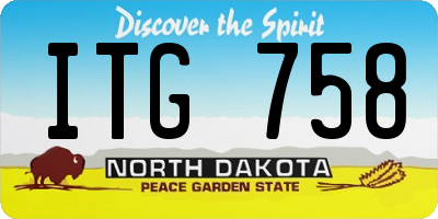 ND license plate ITG758