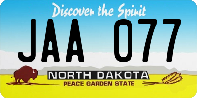 ND license plate JAA077