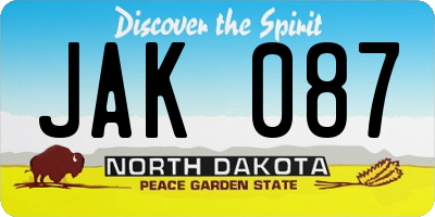 ND license plate JAK087