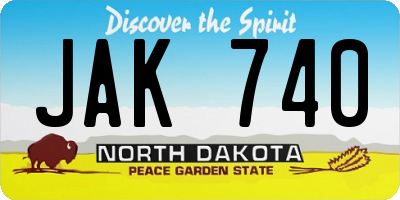 ND license plate JAK740