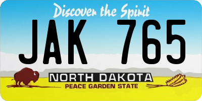 ND license plate JAK765