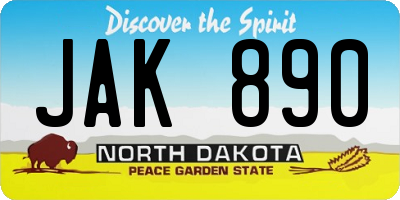 ND license plate JAK890