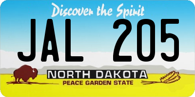 ND license plate JAL205
