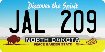 ND license plate JAL209