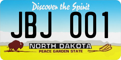 ND license plate JBJ001