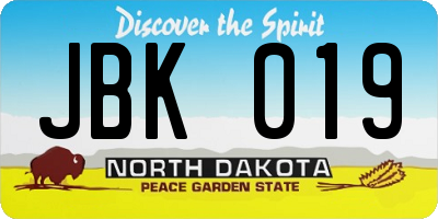 ND license plate JBK019