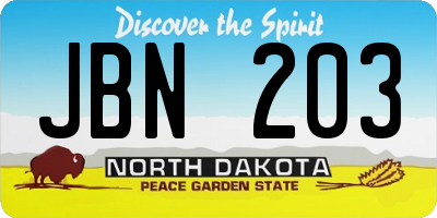ND license plate JBN203