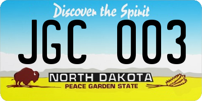 ND license plate JGC003