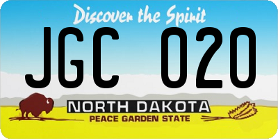 ND license plate JGC020