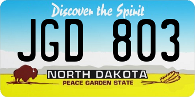 ND license plate JGD803